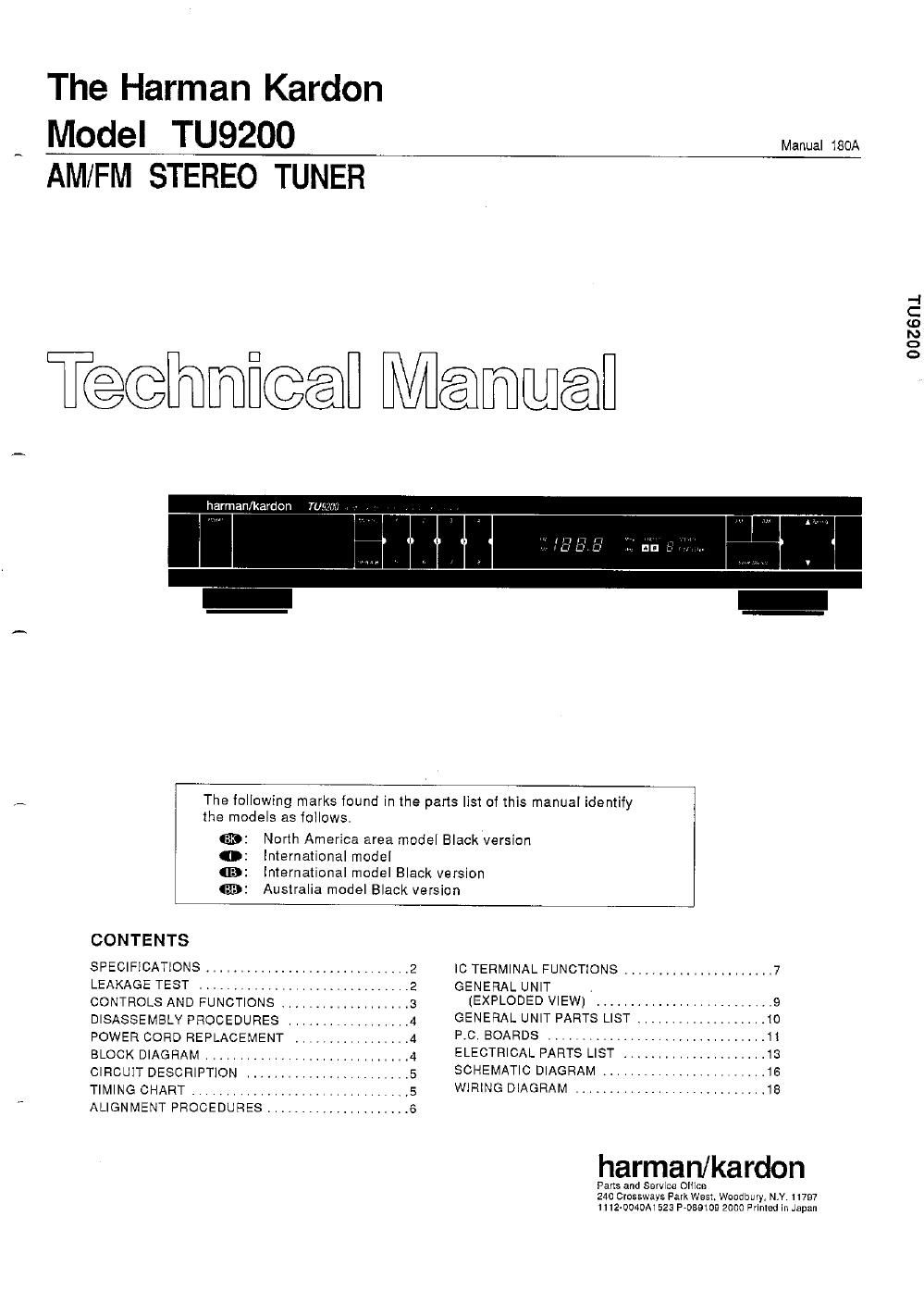 harman kardon tu 9200 service manual