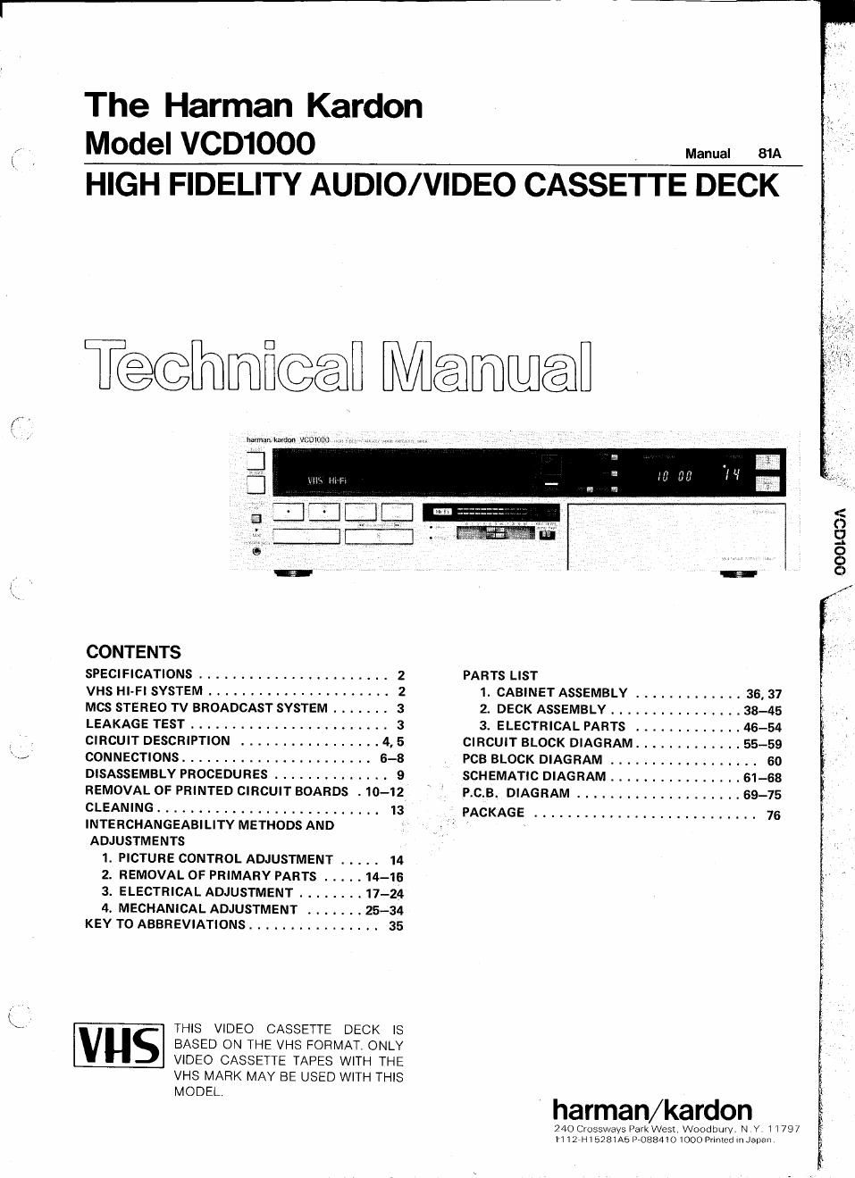 harman kardon vcd 1000 service manual