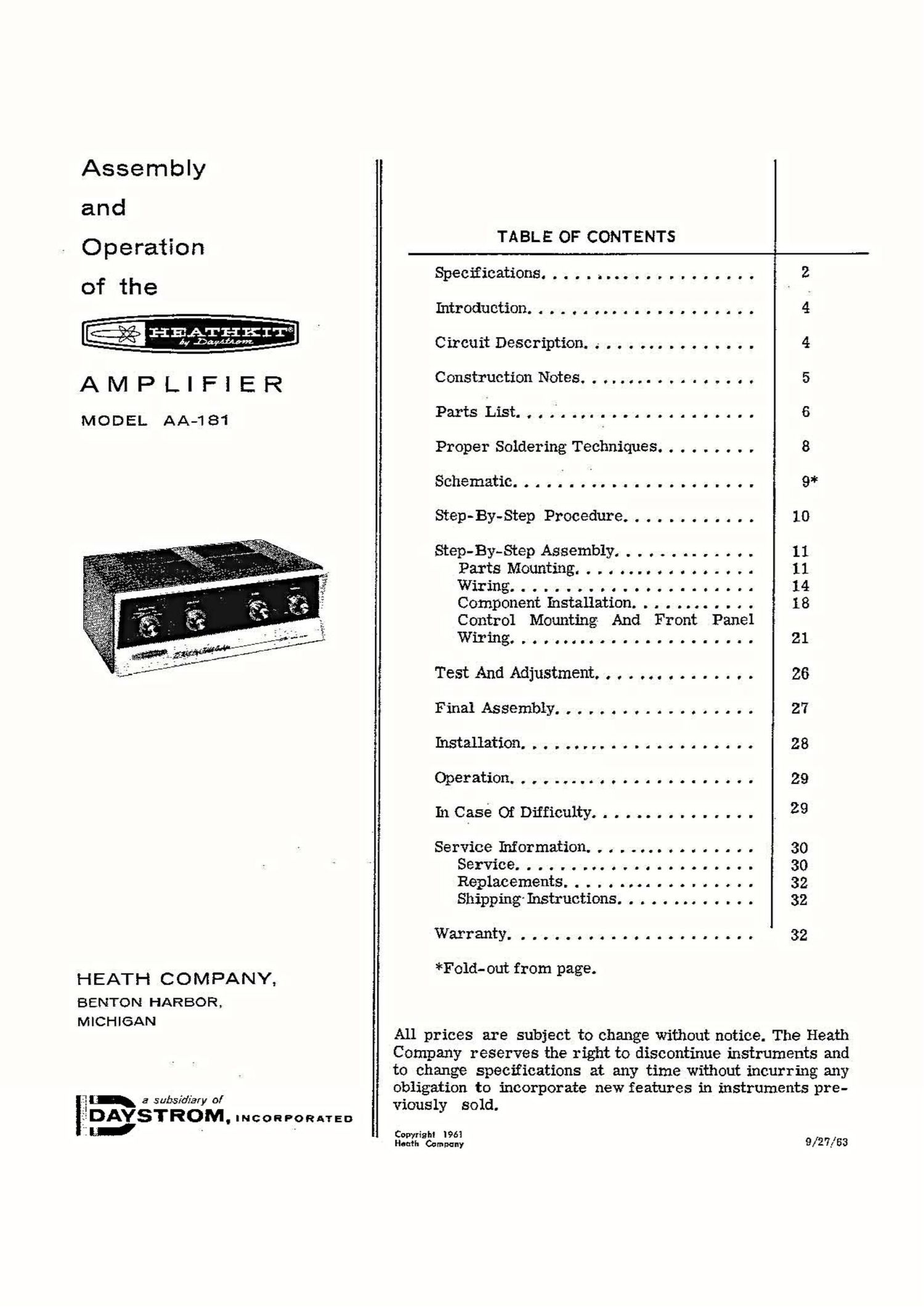 Heathkit AA 181 Service Manual