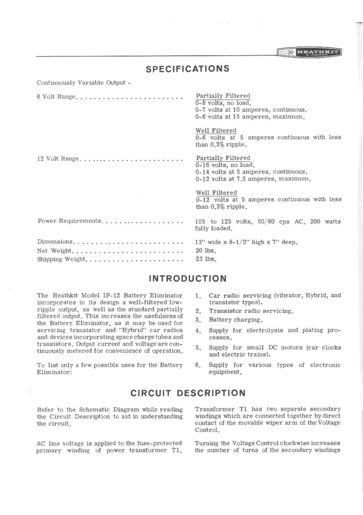 Heathkit IP 12 Schematic