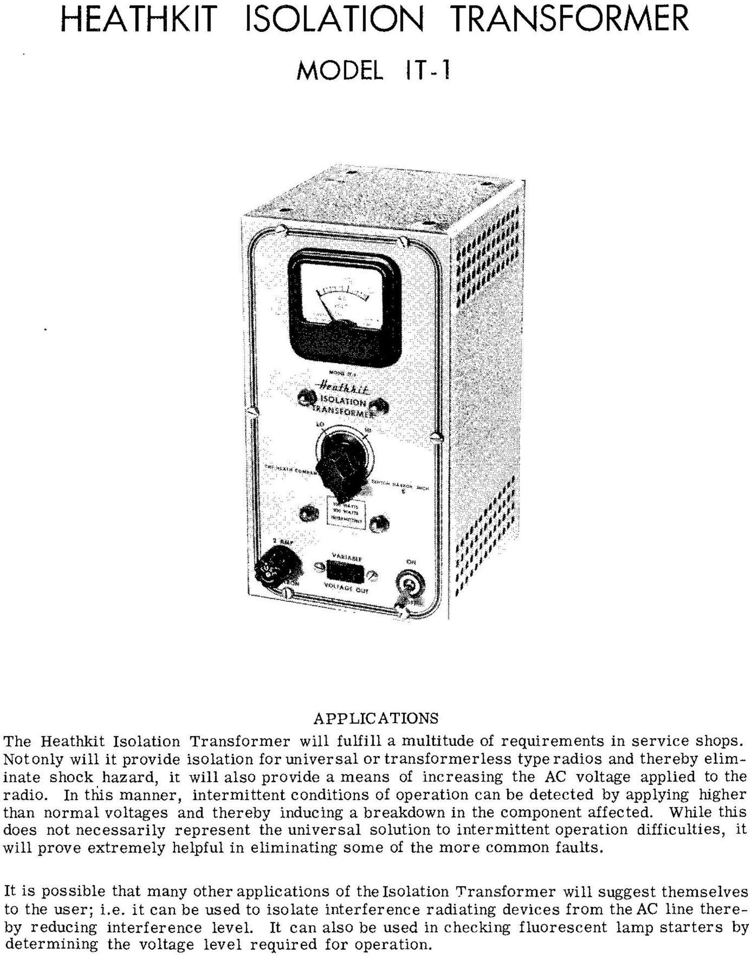 Heathkit IT 1 Schematic