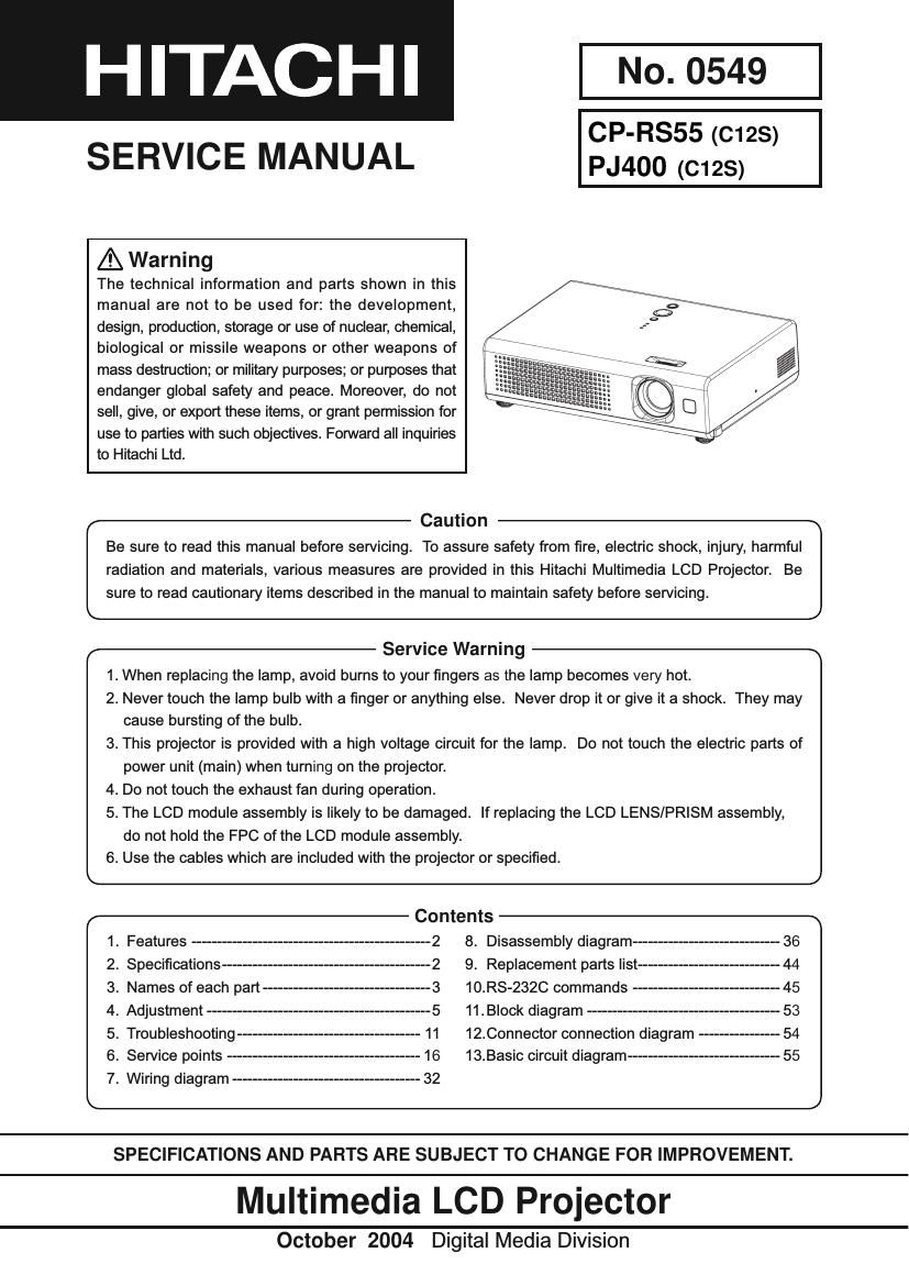 Hitachi CP RS55 Service Manual