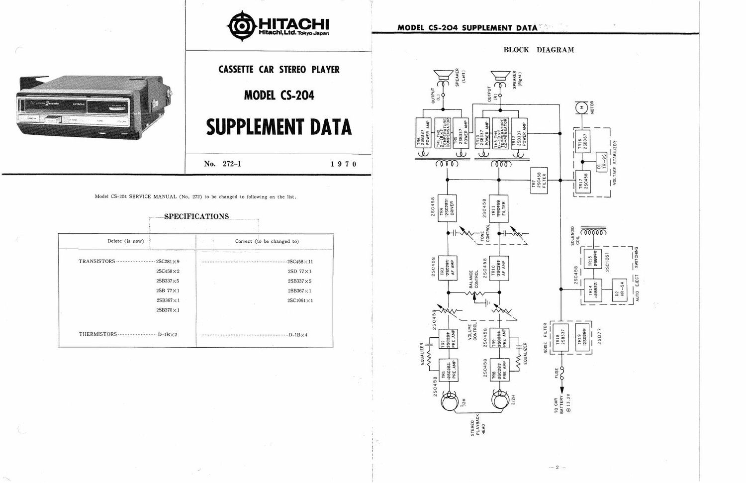 Hitachi CS 204 Service Manual Supplement