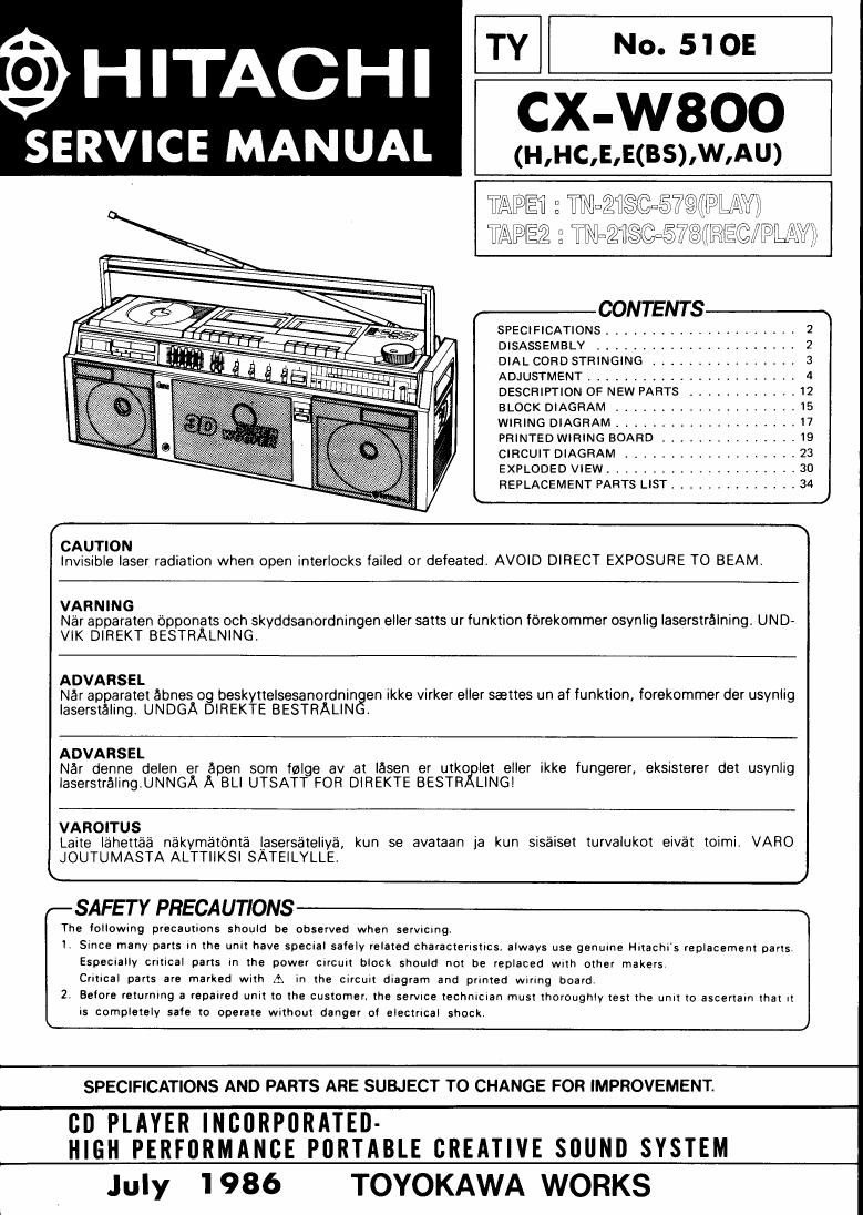 Hitachi CX W800 Service Manual