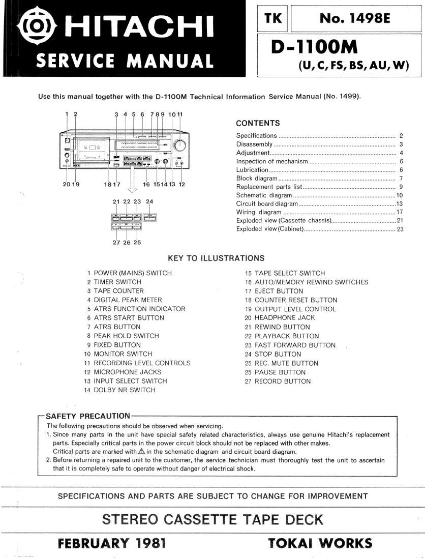 Hitachi D 1100 M Service Manual