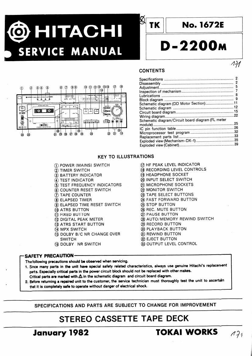 Hitachi D 2200 M Service Manual