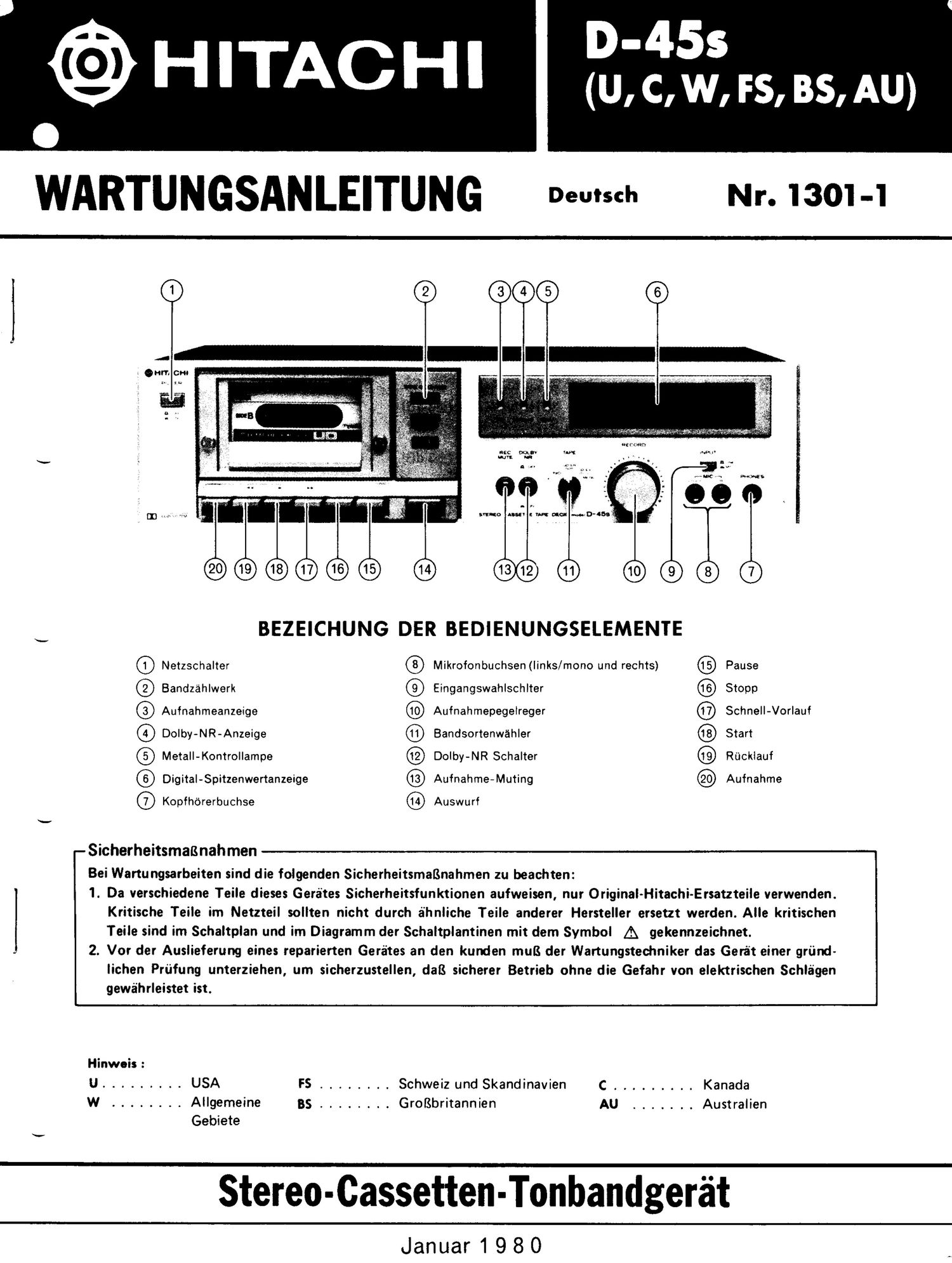 Hitachi D 45 S Service Manual