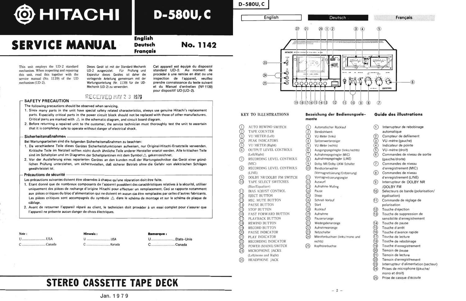 Hitachi D 580 U Service Manual