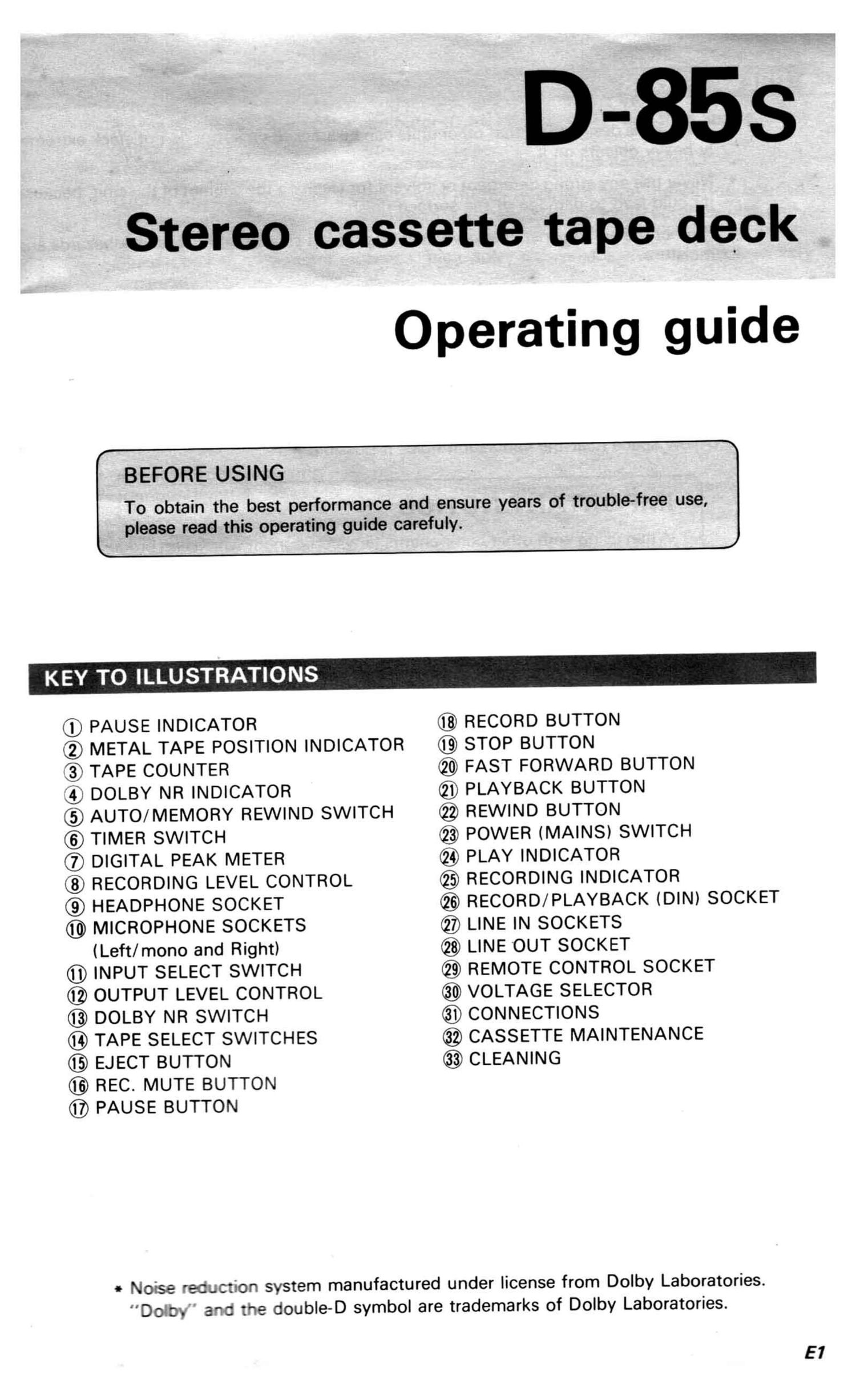 Hitachi D 85 S Owners Manual