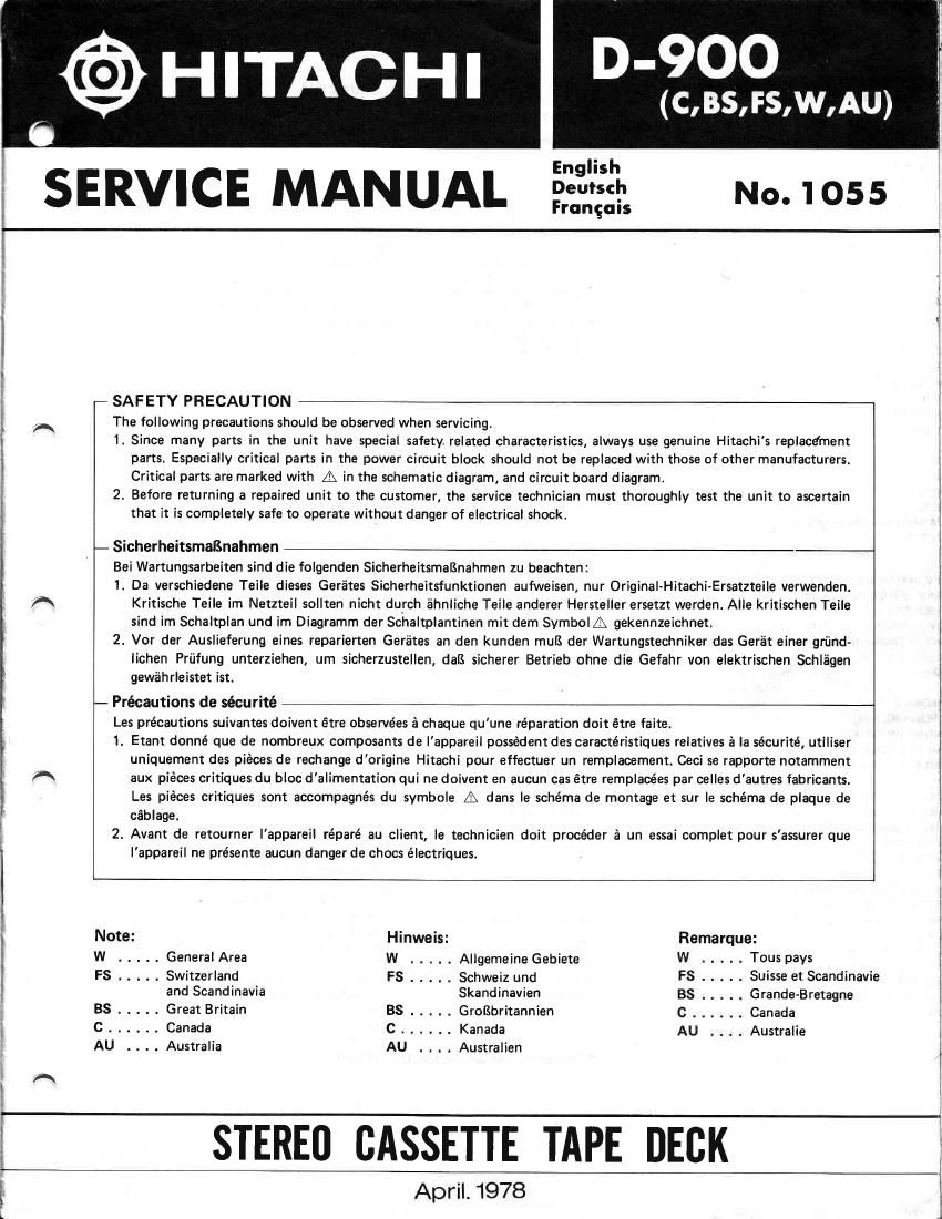 Hitachi D 900 Service Manual