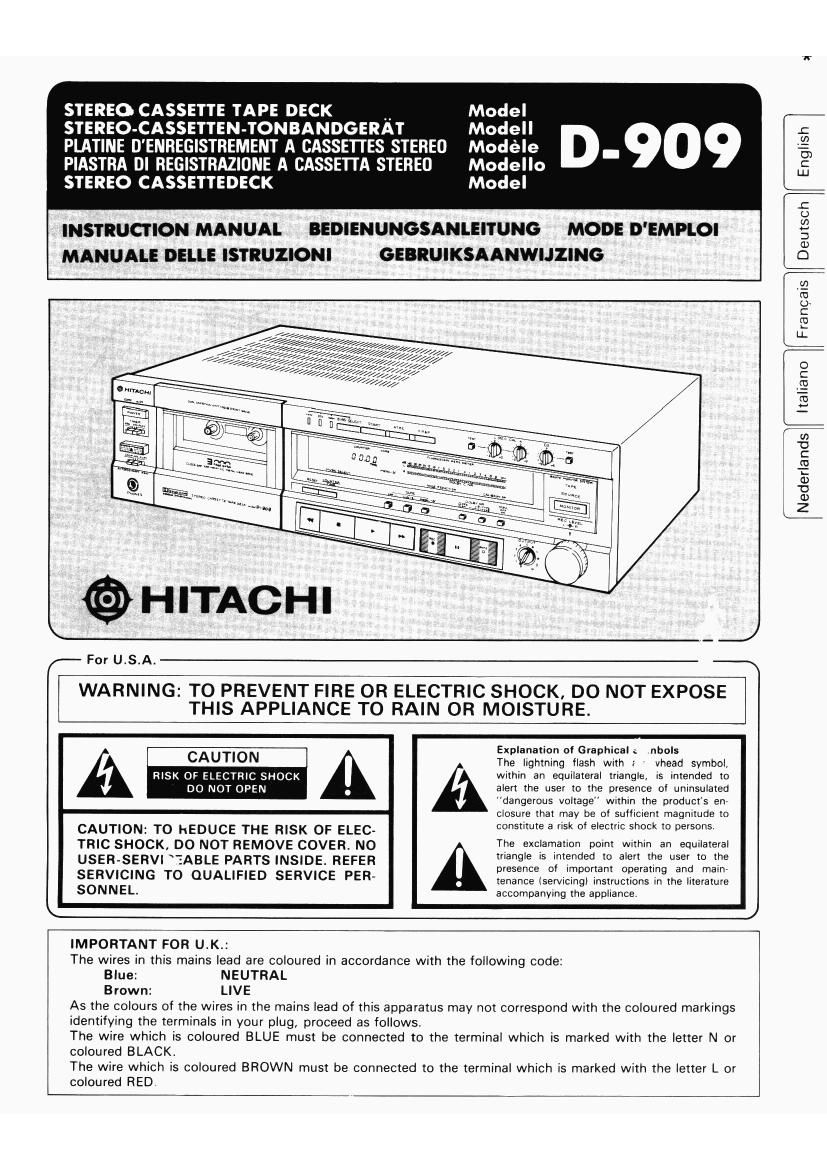 Hitachi D 909 Owners Manual
