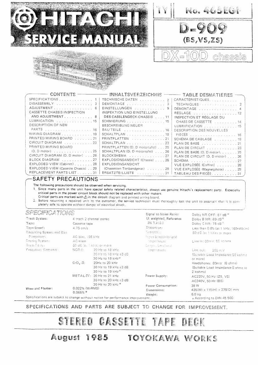 Hitachi D 909 Service Manual