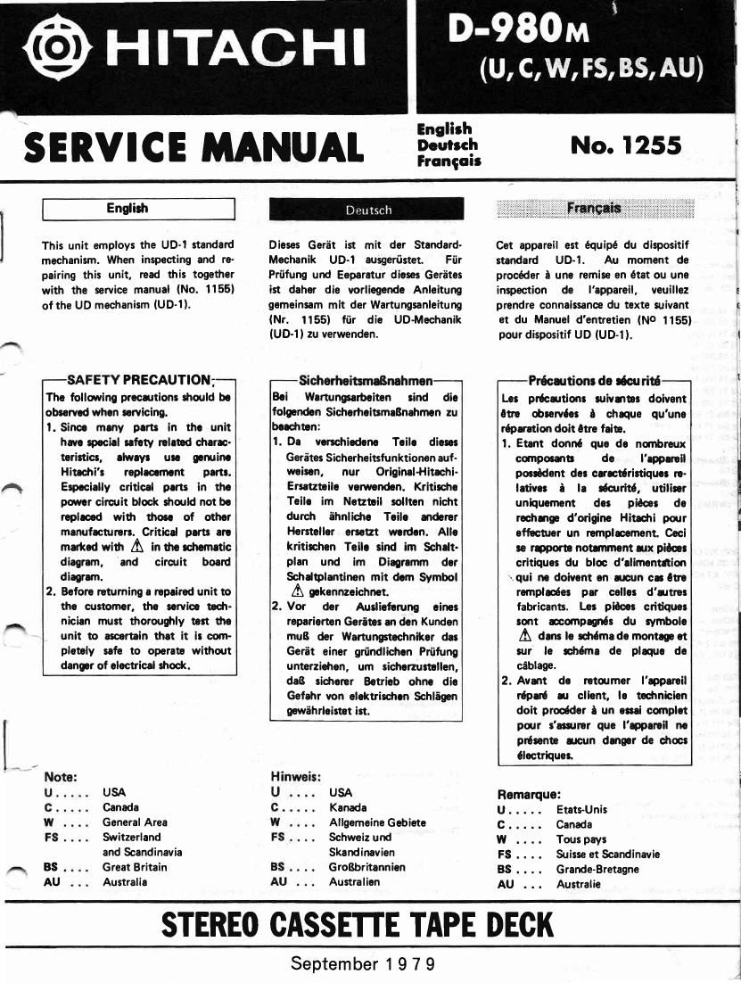 Hitachi D 980 M Service Manual