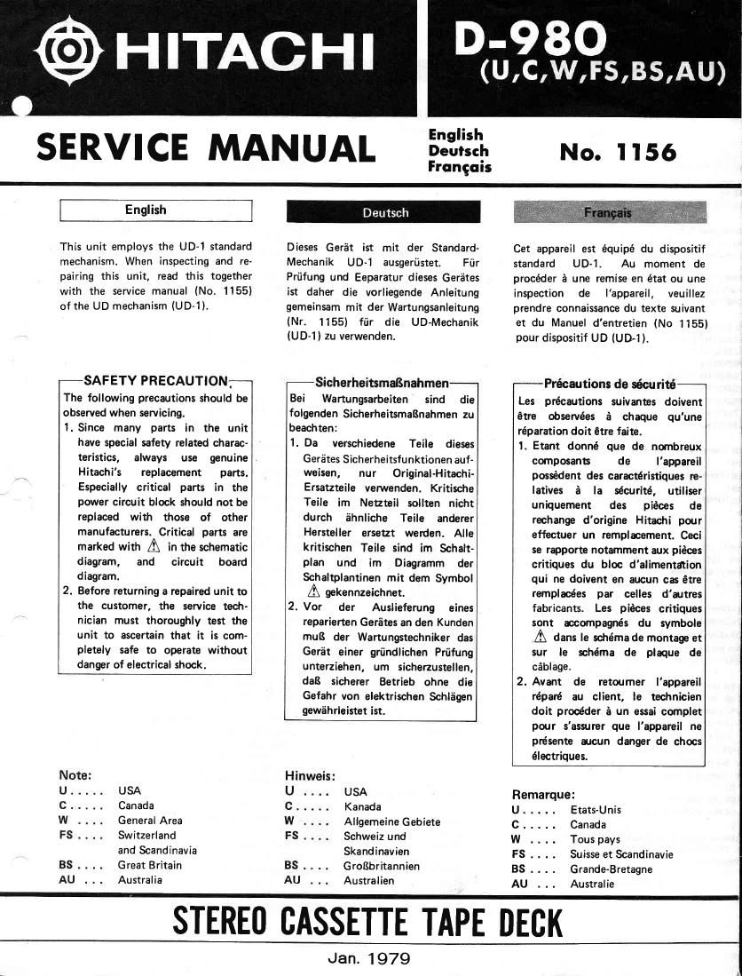 Hitachi D 980 Service Manual