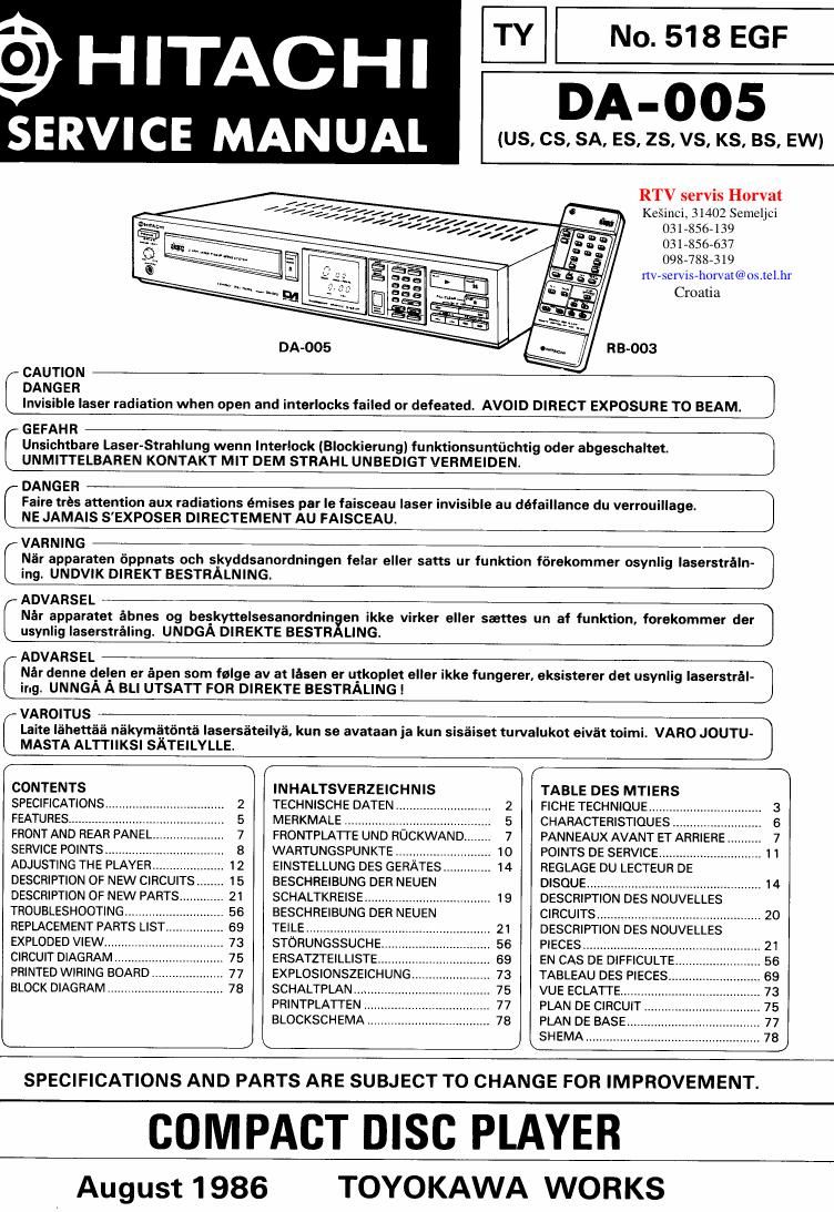 Hitachi DA 005 Service Manual