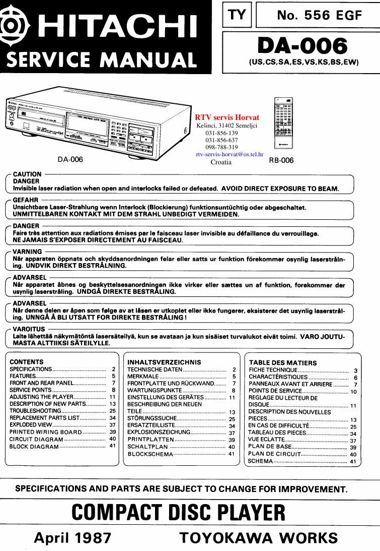 Hitachi DA 006 Service Manual