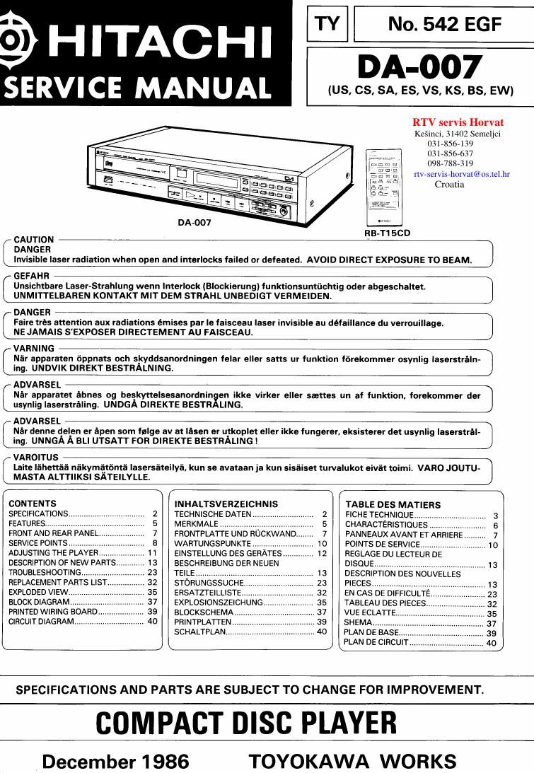 Hitachi DA 007 Service Manual