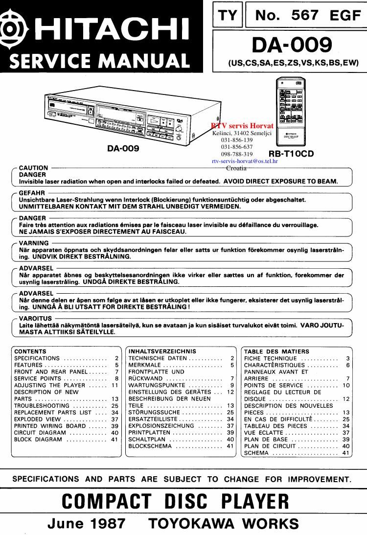 Hitachi DA 009 Service Manual