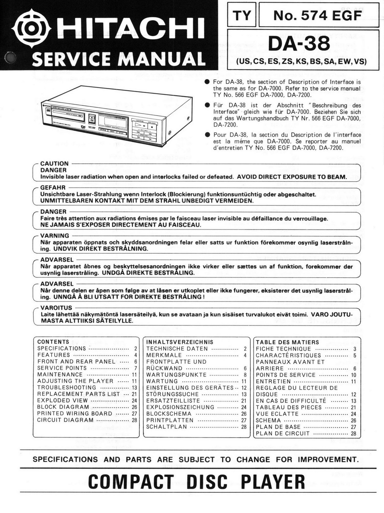 Hitachi DA 38 Service Manual