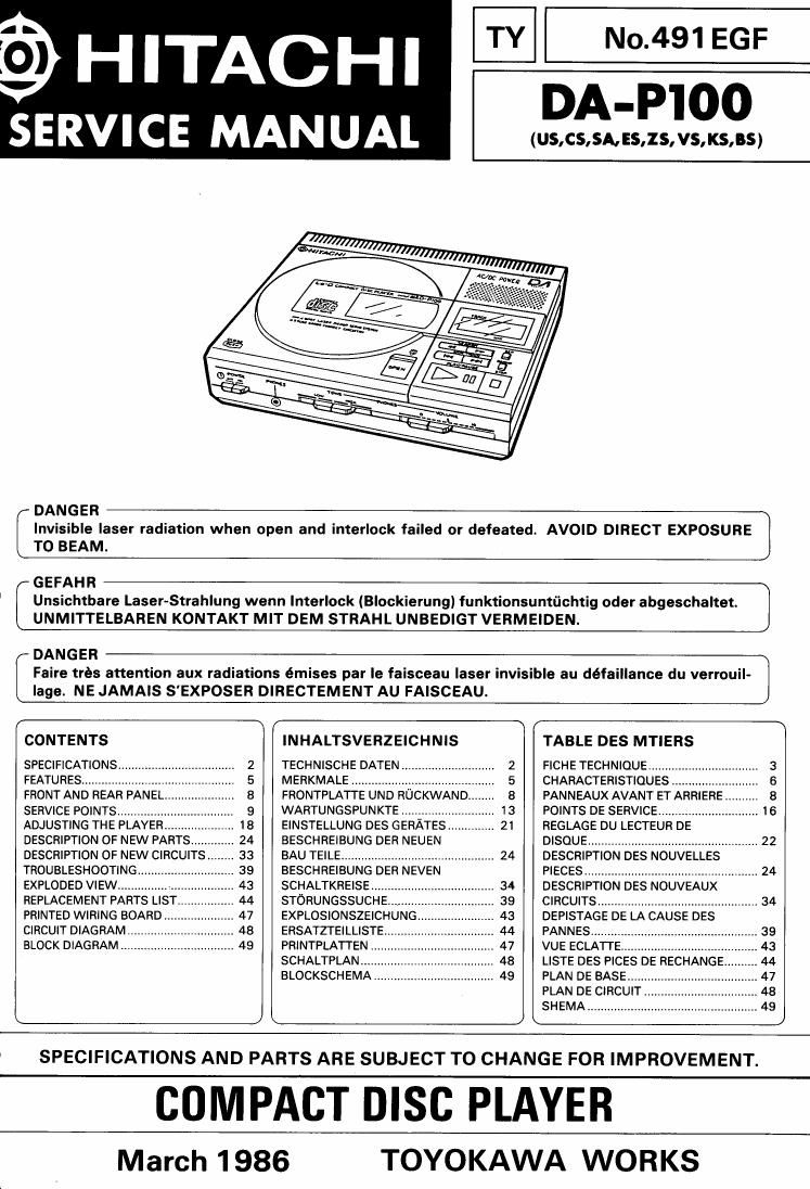 Hitachi DAP 100 Service Manual