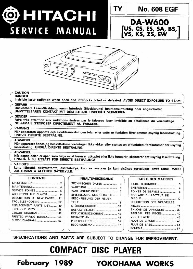 Hitachi DAW 100 Service Manual