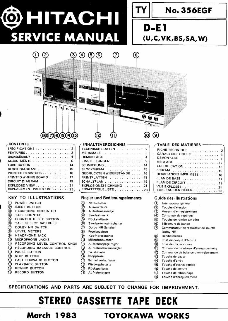 Hitachi DE 1 Service Manual