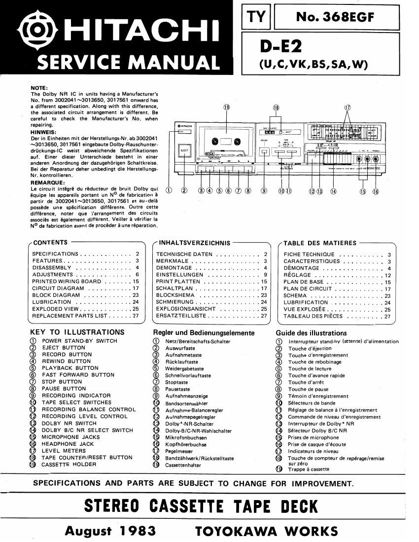 Hitachi DE 2 Service Manual