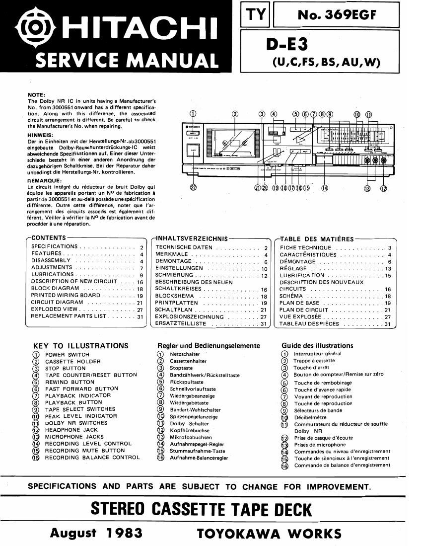 Hitachi DE 3 Service Manual