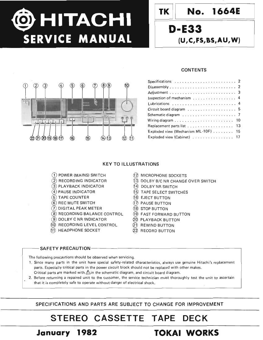 Hitachi DE 33 Service Manual