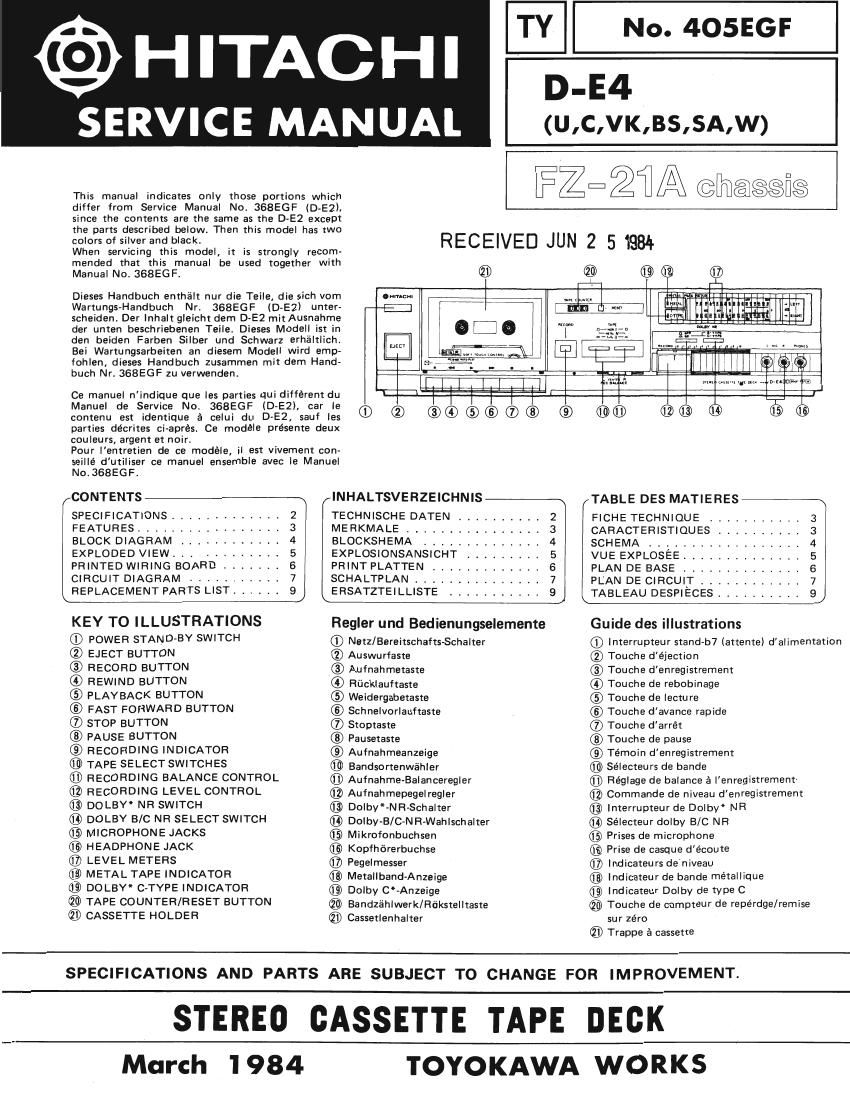 Hitachi DE 4 Service Manual