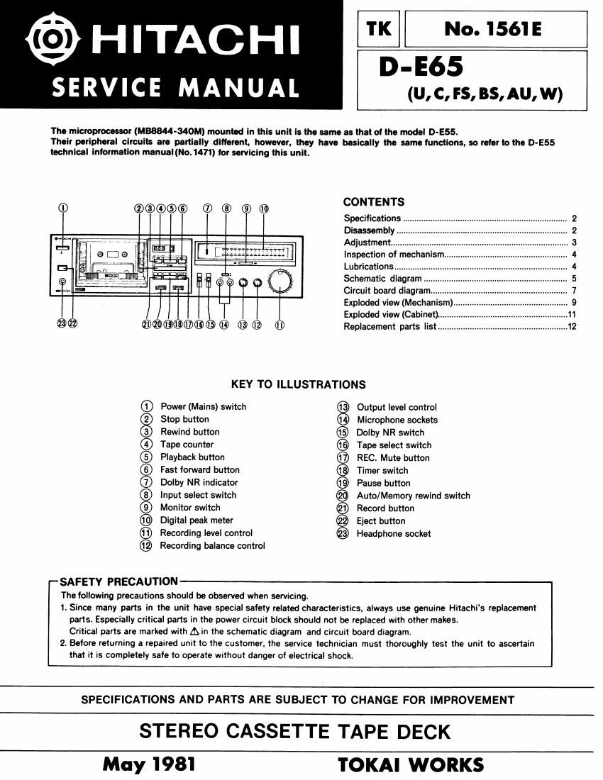 Hitachi DE 65 Service Manual