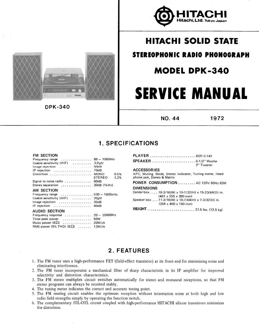 Hitachi DPK 340 Service Manual