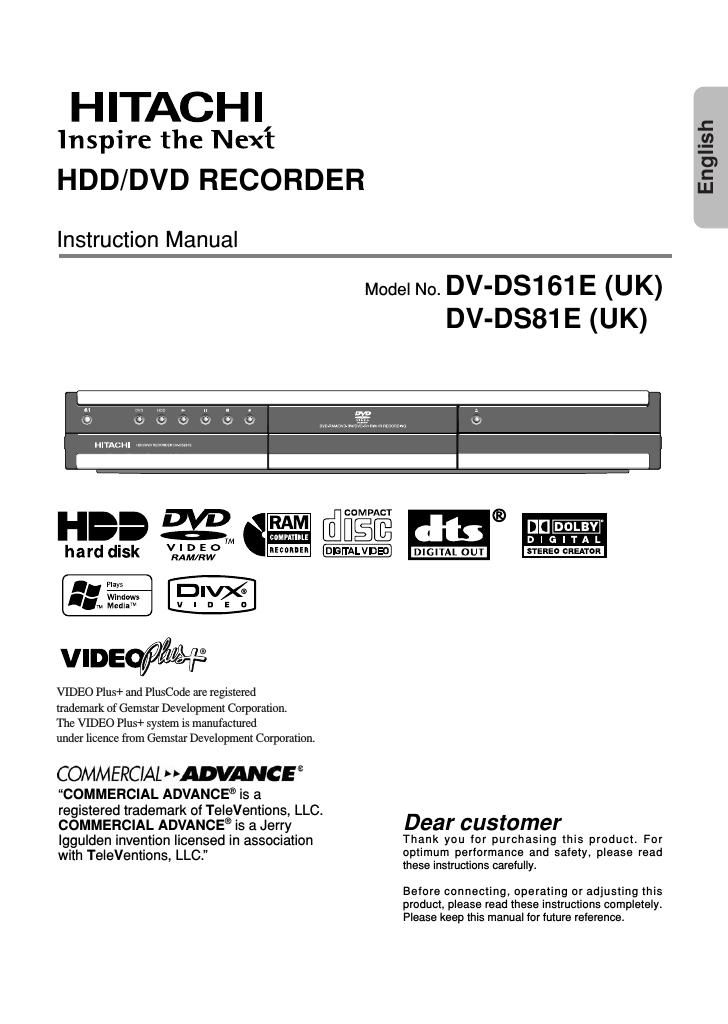 Hitachi DVDS 161 E Owners Manual