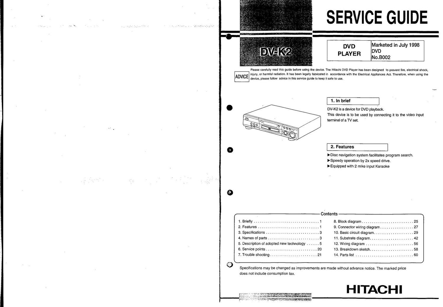 Hitachi DVK 2 Service Manual