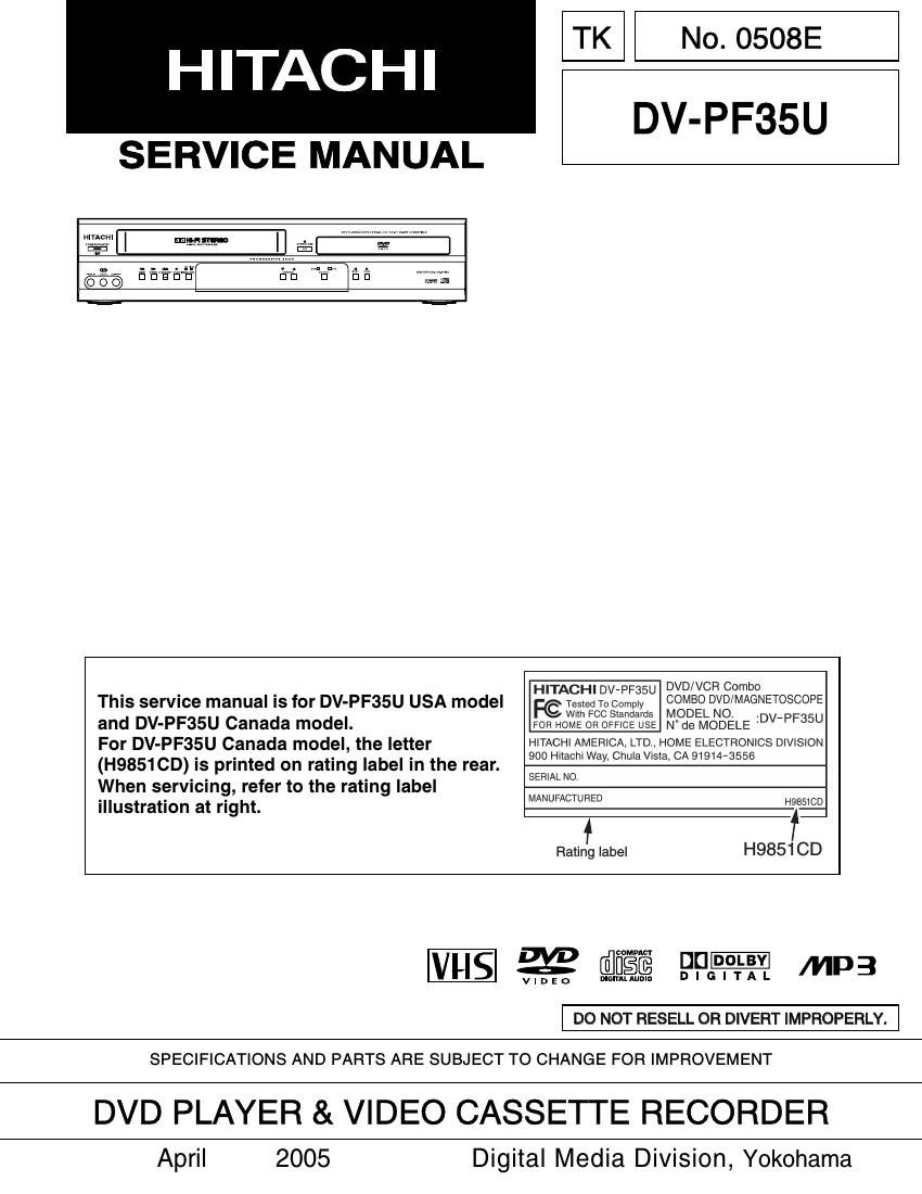 Hitachi DVPF 35 U Service Manual