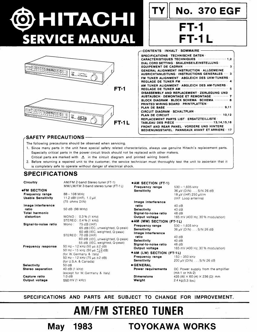 Hitachi FT 1 L Service Manual