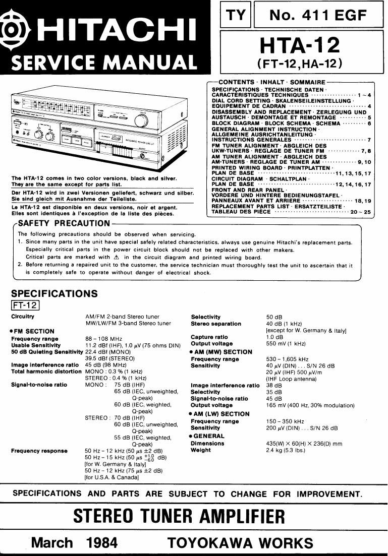 Hitachi FT 12 Service Manual