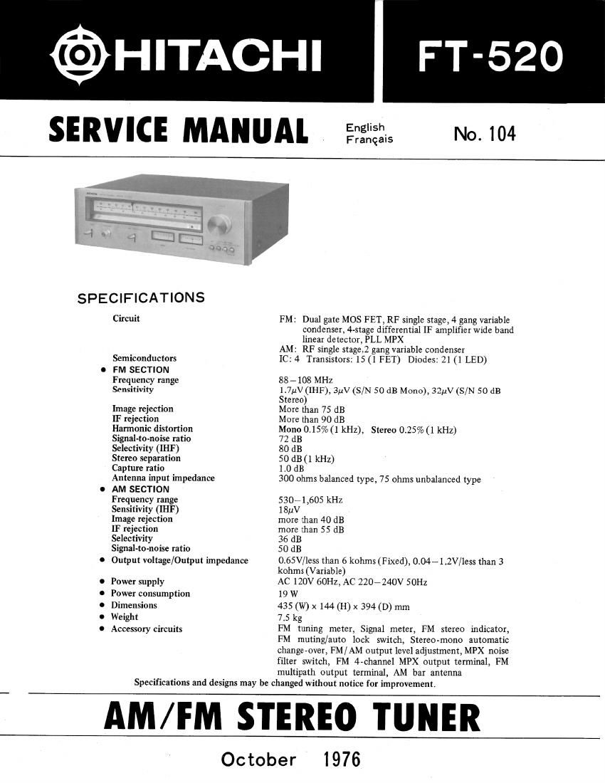 Hitachi FT 520 Service Manual