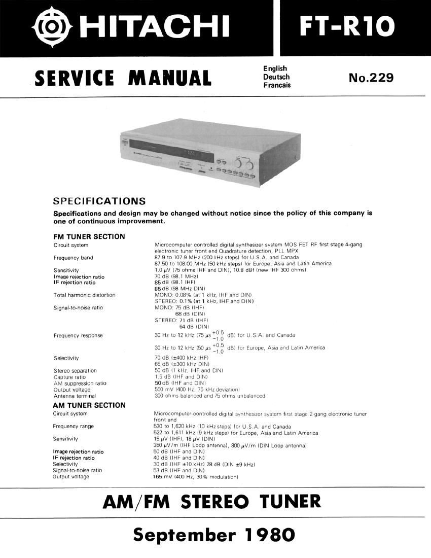 Hitachi FTR 10 Service Manual