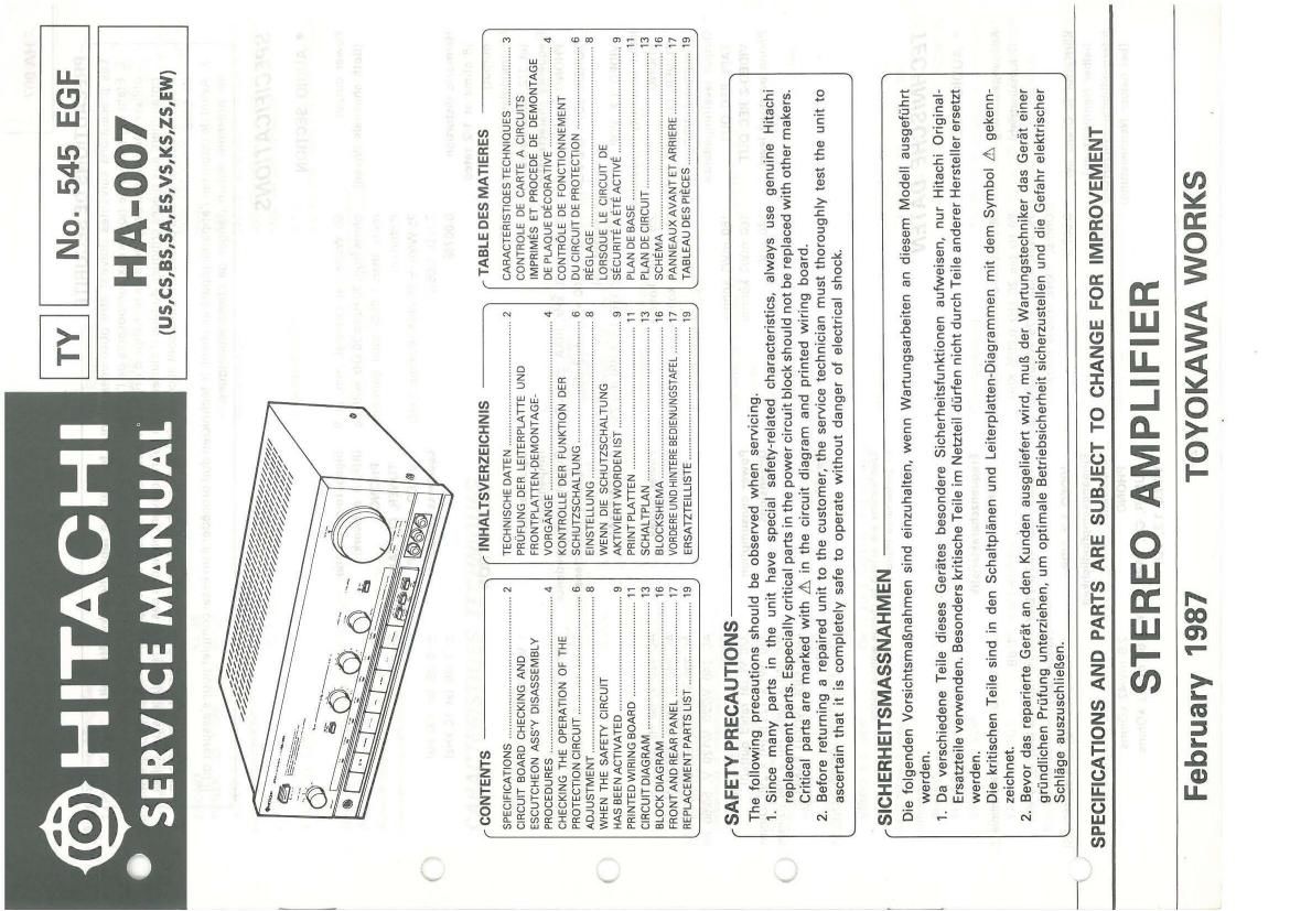 Hitachi HA 007 Service Manual