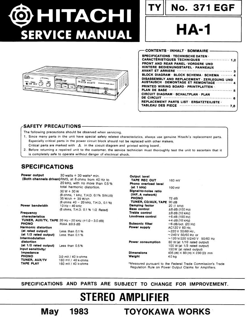 Hitachi HA 1 Service Manual