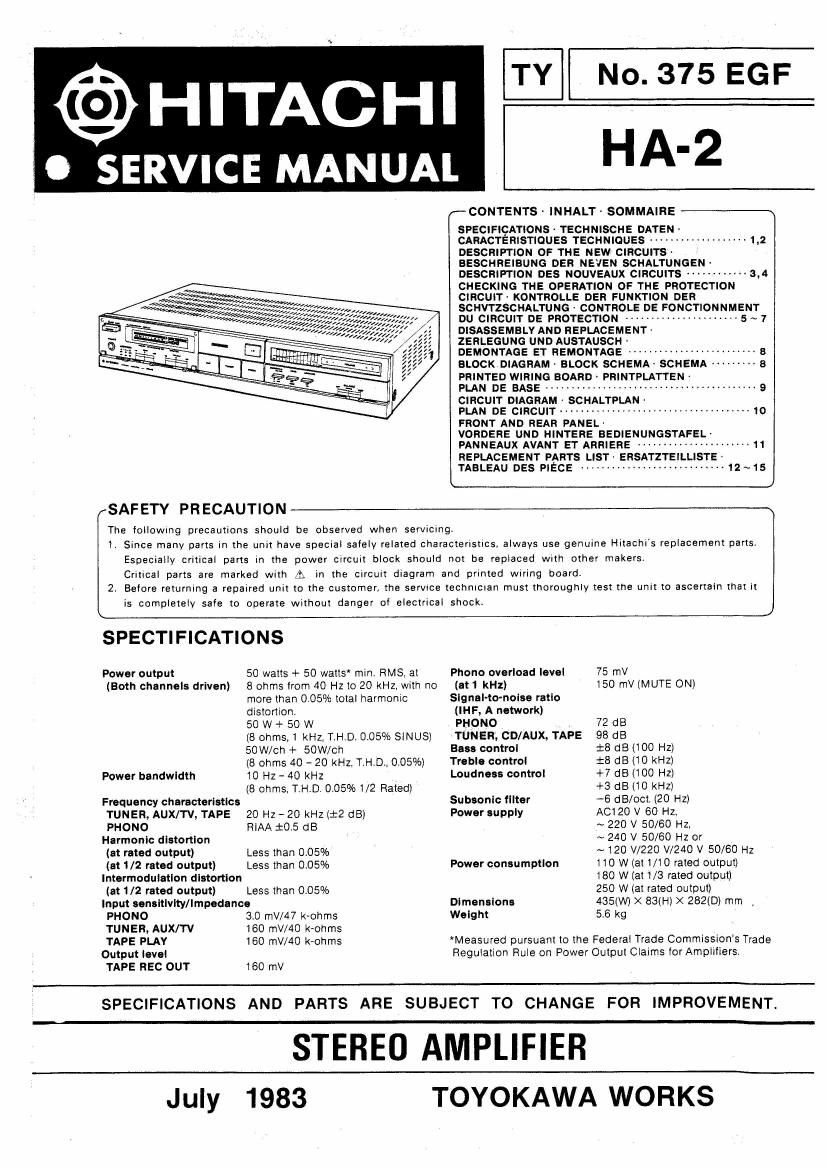 Hitachi HA 2 Service Manual