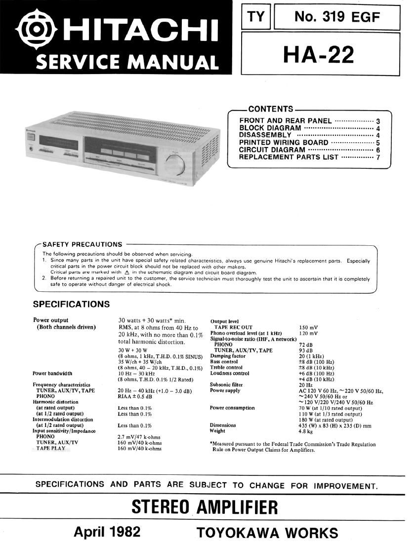 Hitachi HA 22 Service Manual