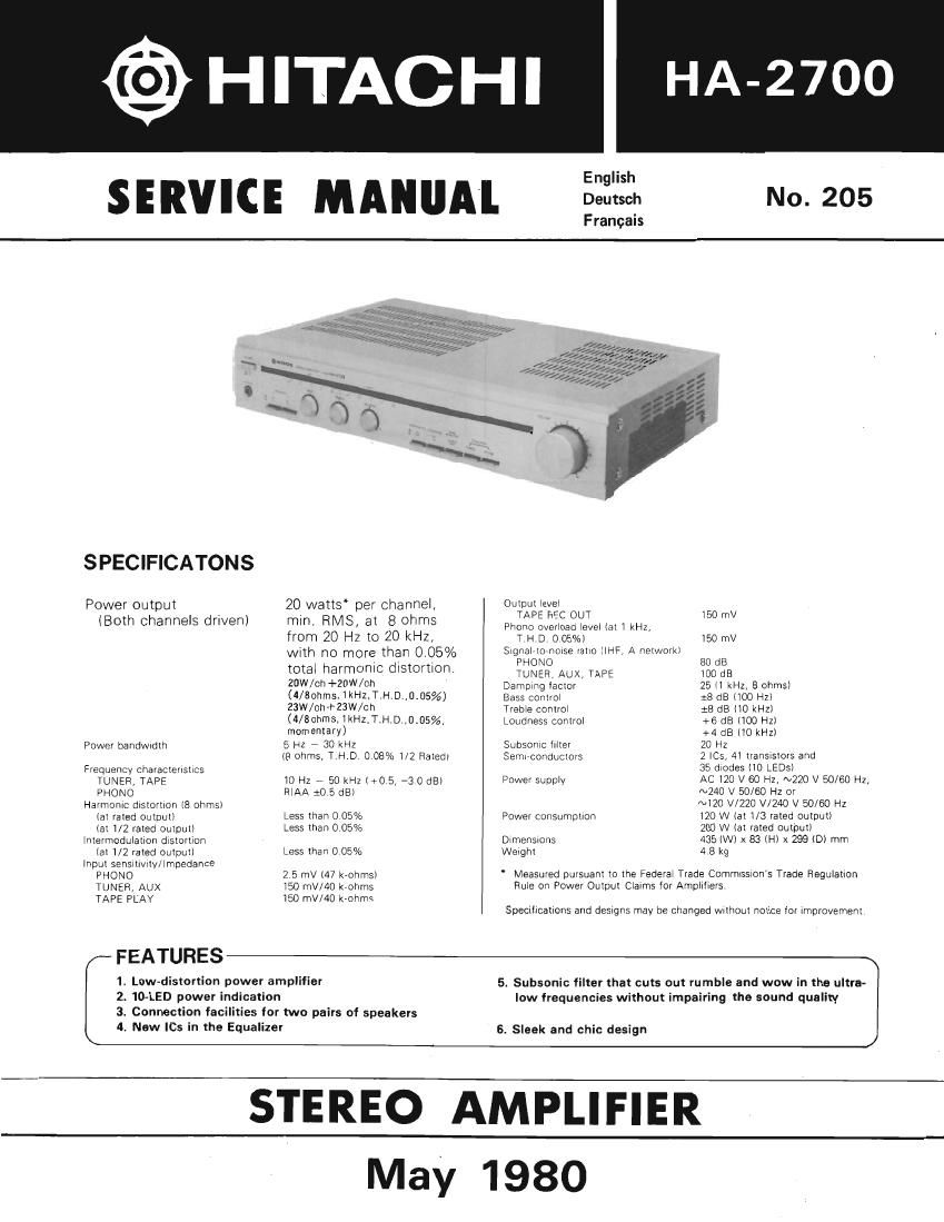 Hitachi HA 2700 Service Manual