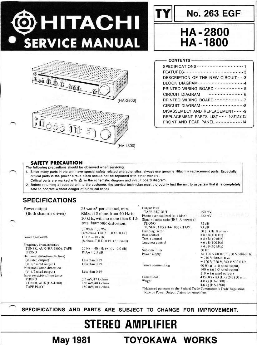 Hitachi HA 2800 Service Manual