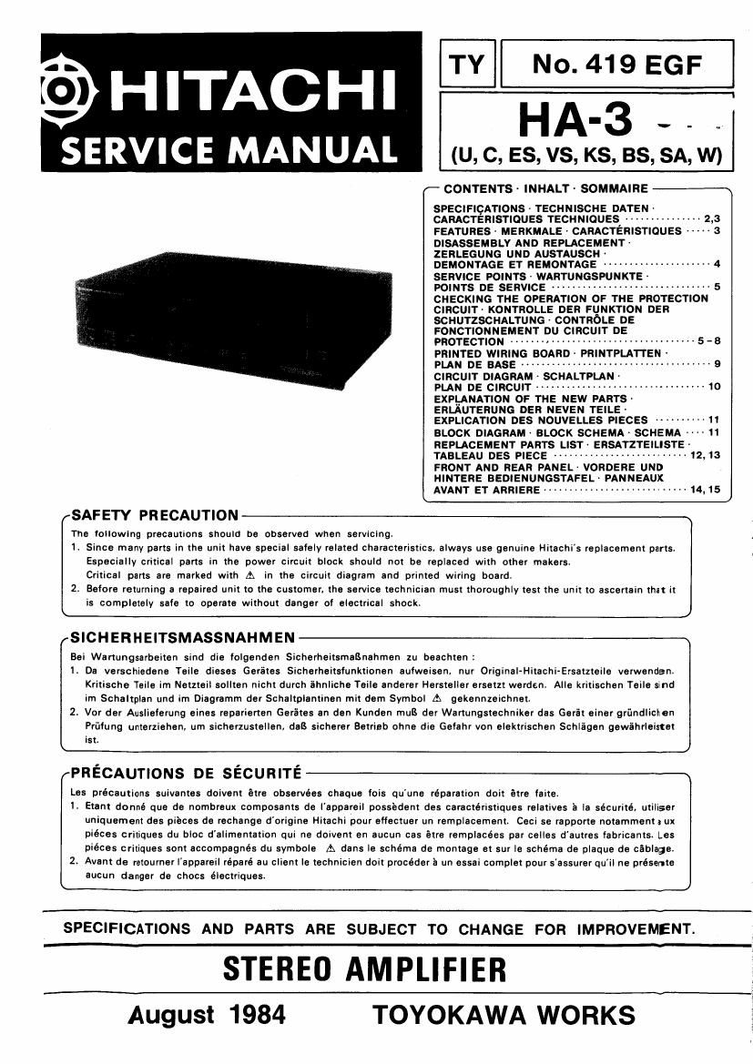 Hitachi HA 3 Service Manual