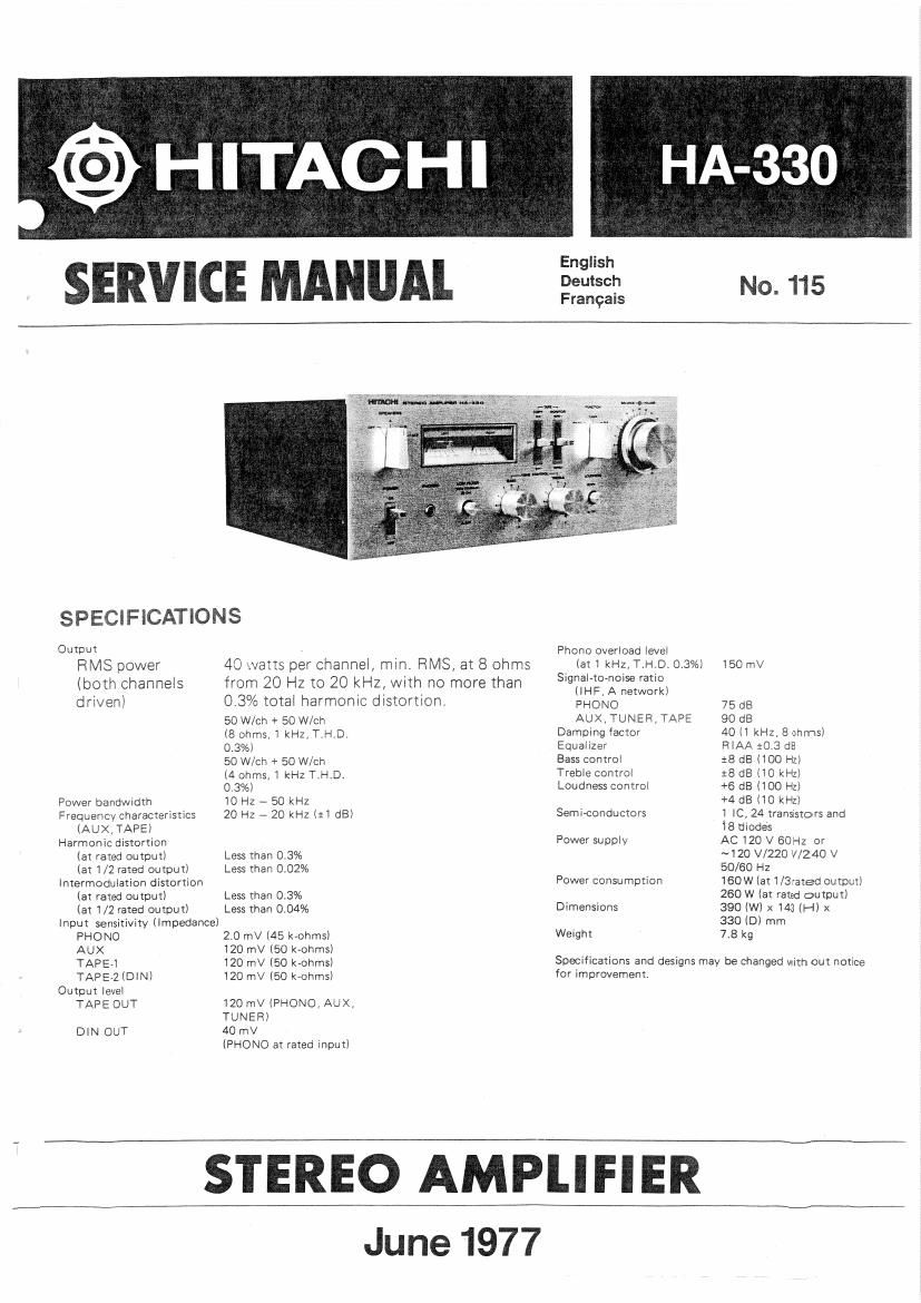 Hitachi HA 330 Service Manual
