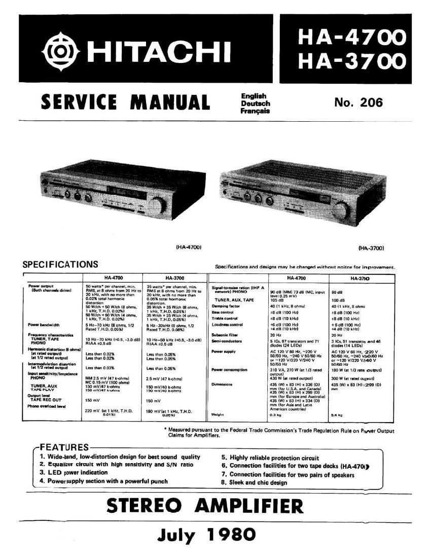 Hitachi HA 3700 Service Manual