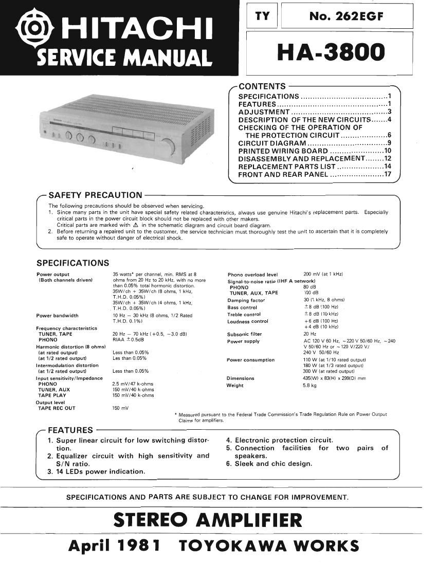 Hitachi HA 3800 Service Manual