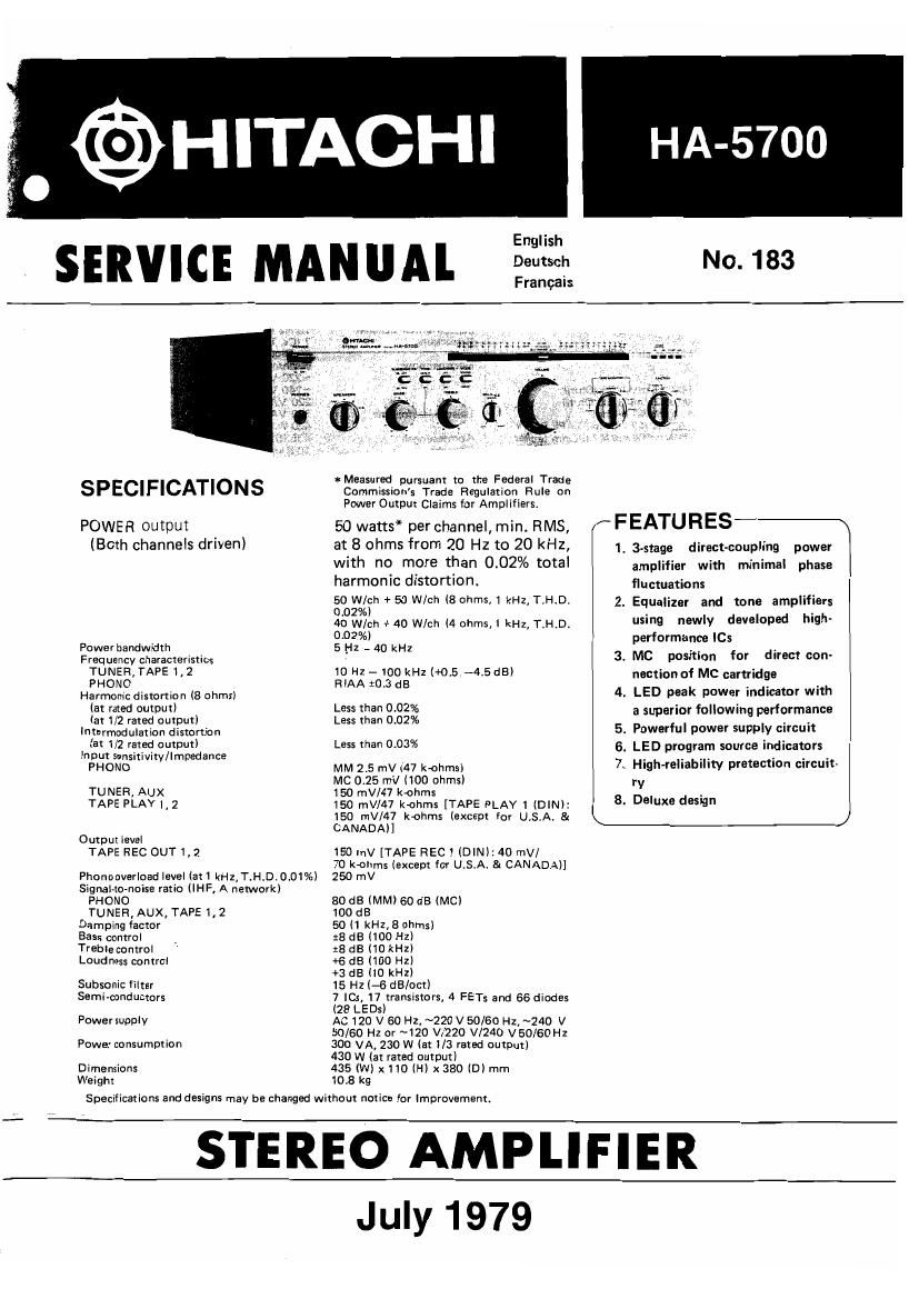 Hitachi HA 5700 Service Manual